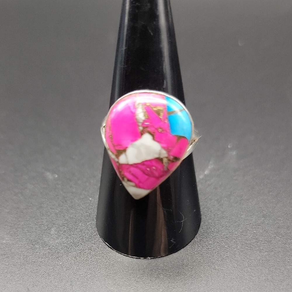 Kingman Cotton Candy Dalia Turquoise Solid 925 Sterling Silver Ring Open 322
